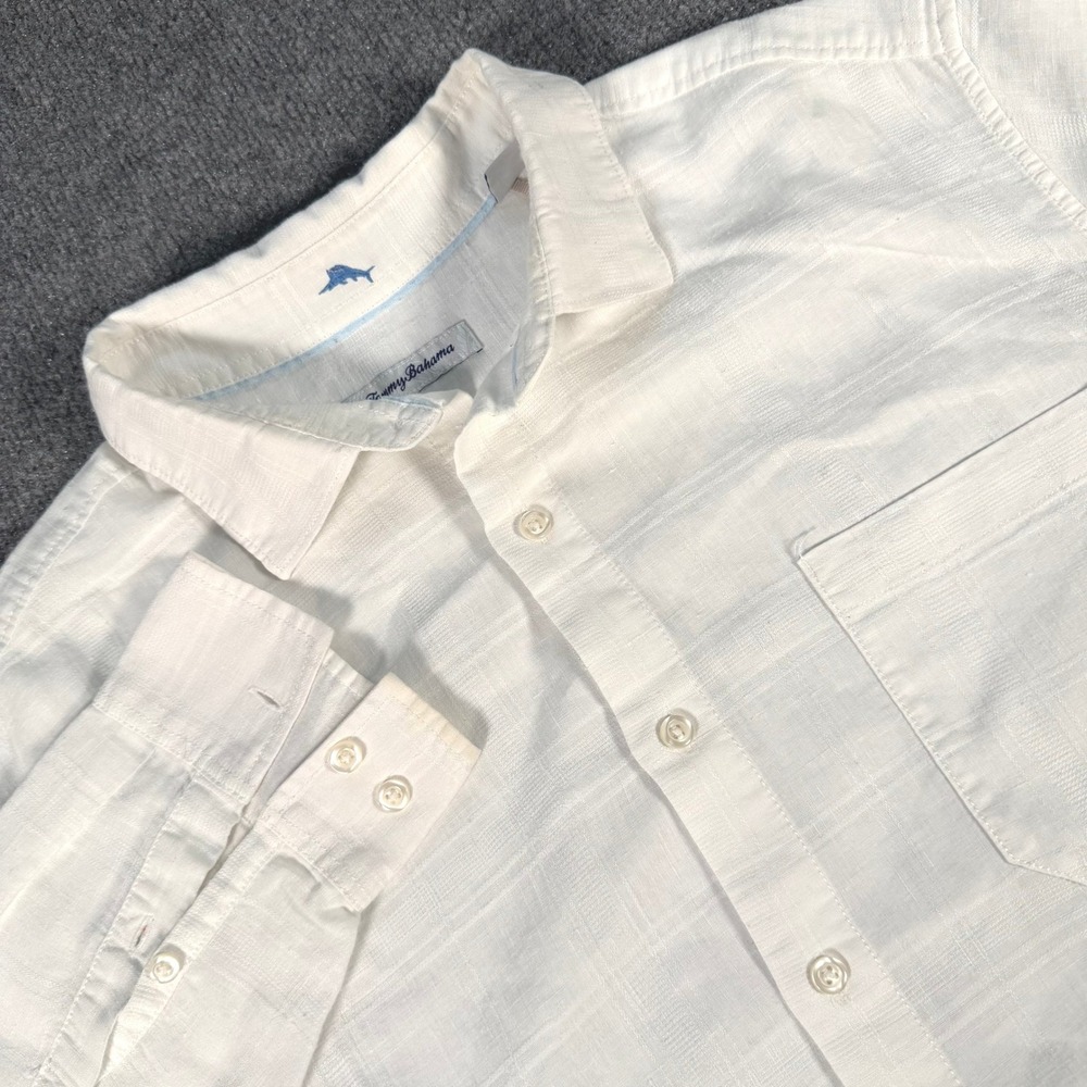 Tommy Bahama Men XL White Linen Blend Slub Long Sleeve Button Down T321937 #4308